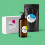 Custom white film roll labels on bottles and product packaging