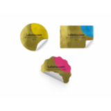 Reflective gold metallic label material and printed finish
