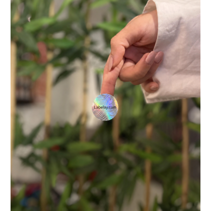 Custom holographic product label print and finish example