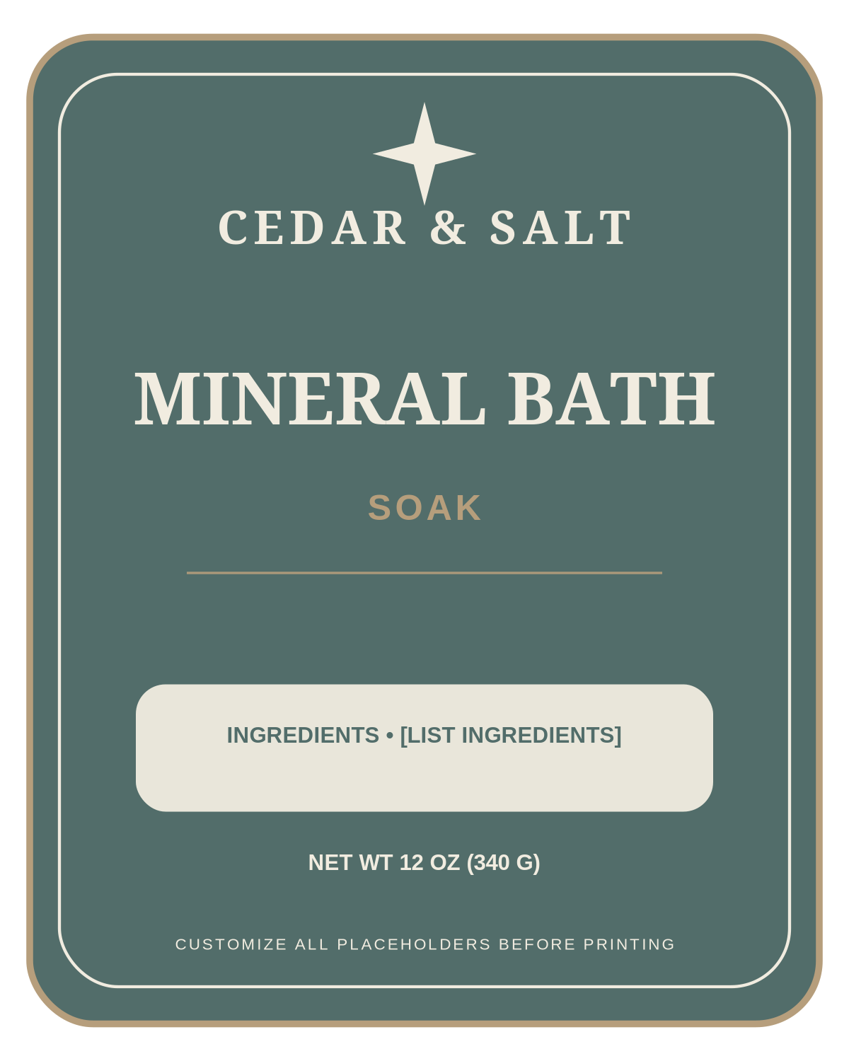 Cedar & Salt Mineral Bath Soak ready label template