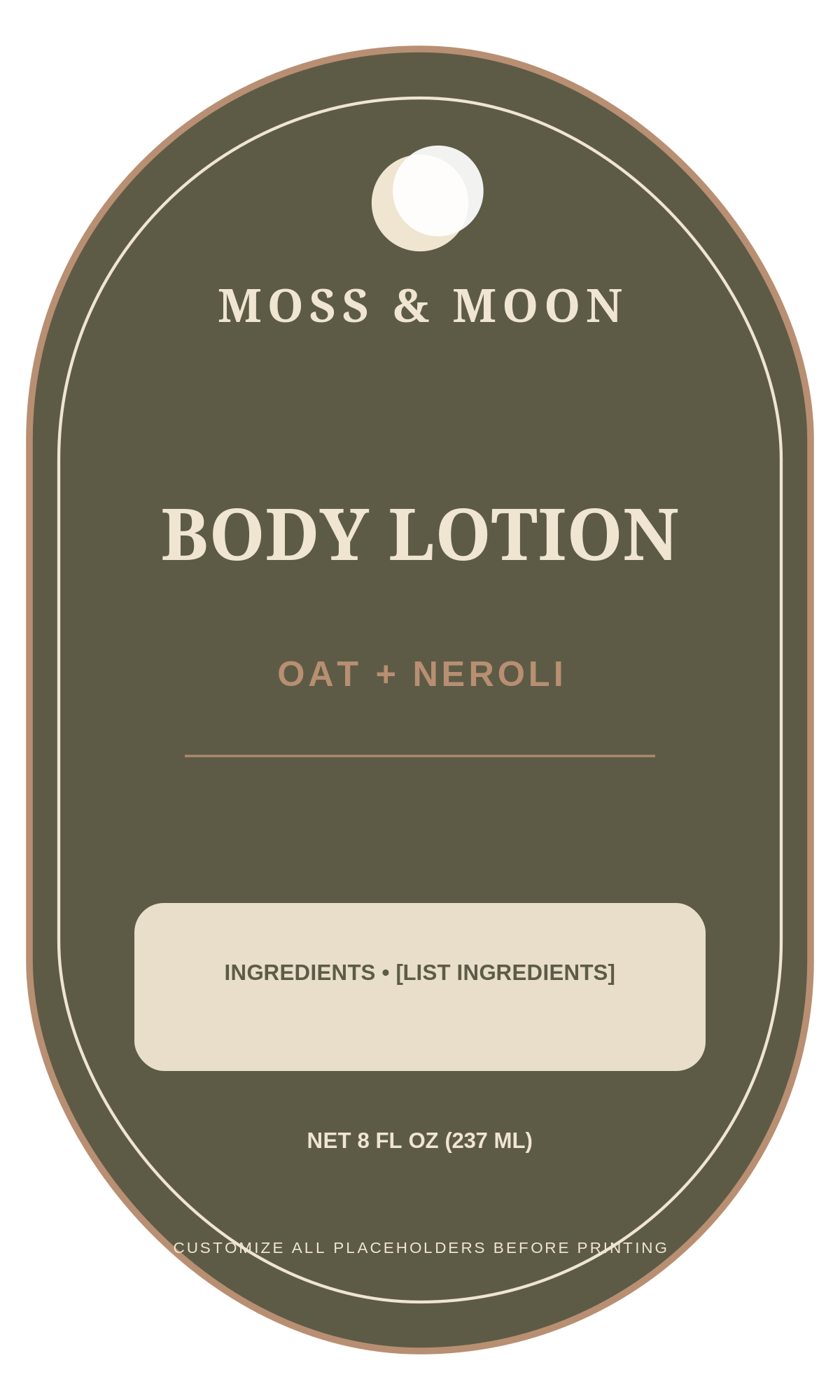 Moss & Moon Body Lotion ready label template