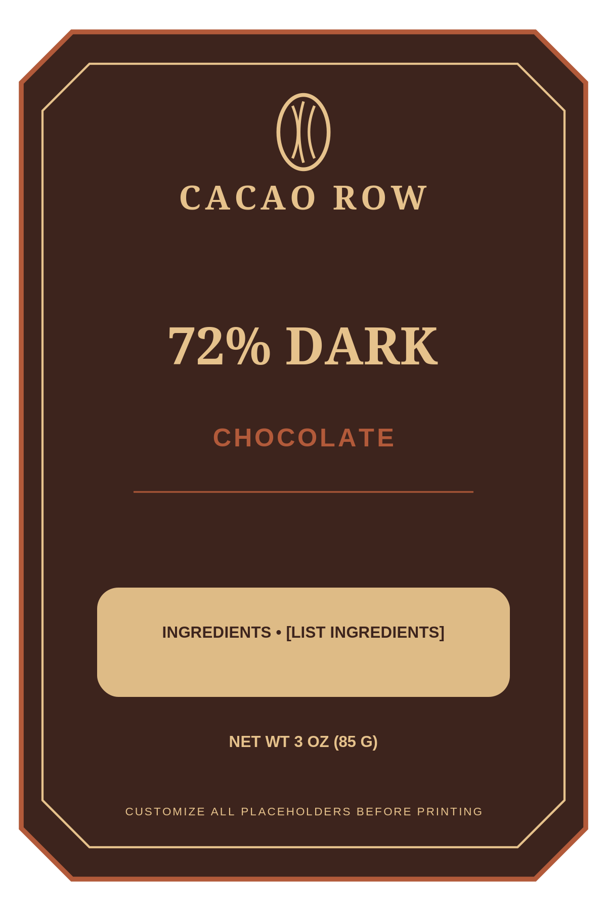 Cacao Row Dark Chocolate ready label template