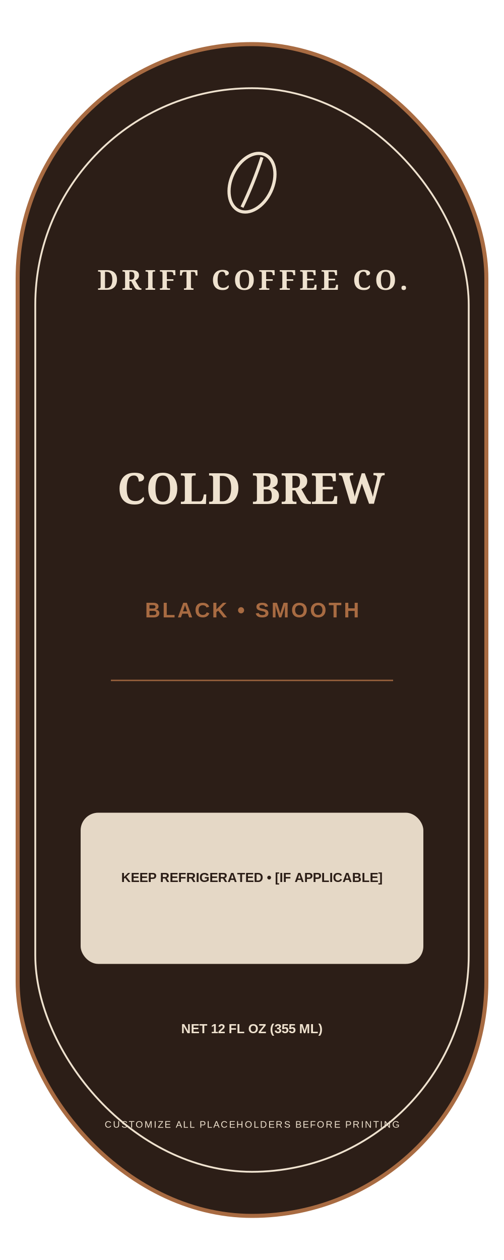 Drift Coffee Co. Cold Brew ready label template