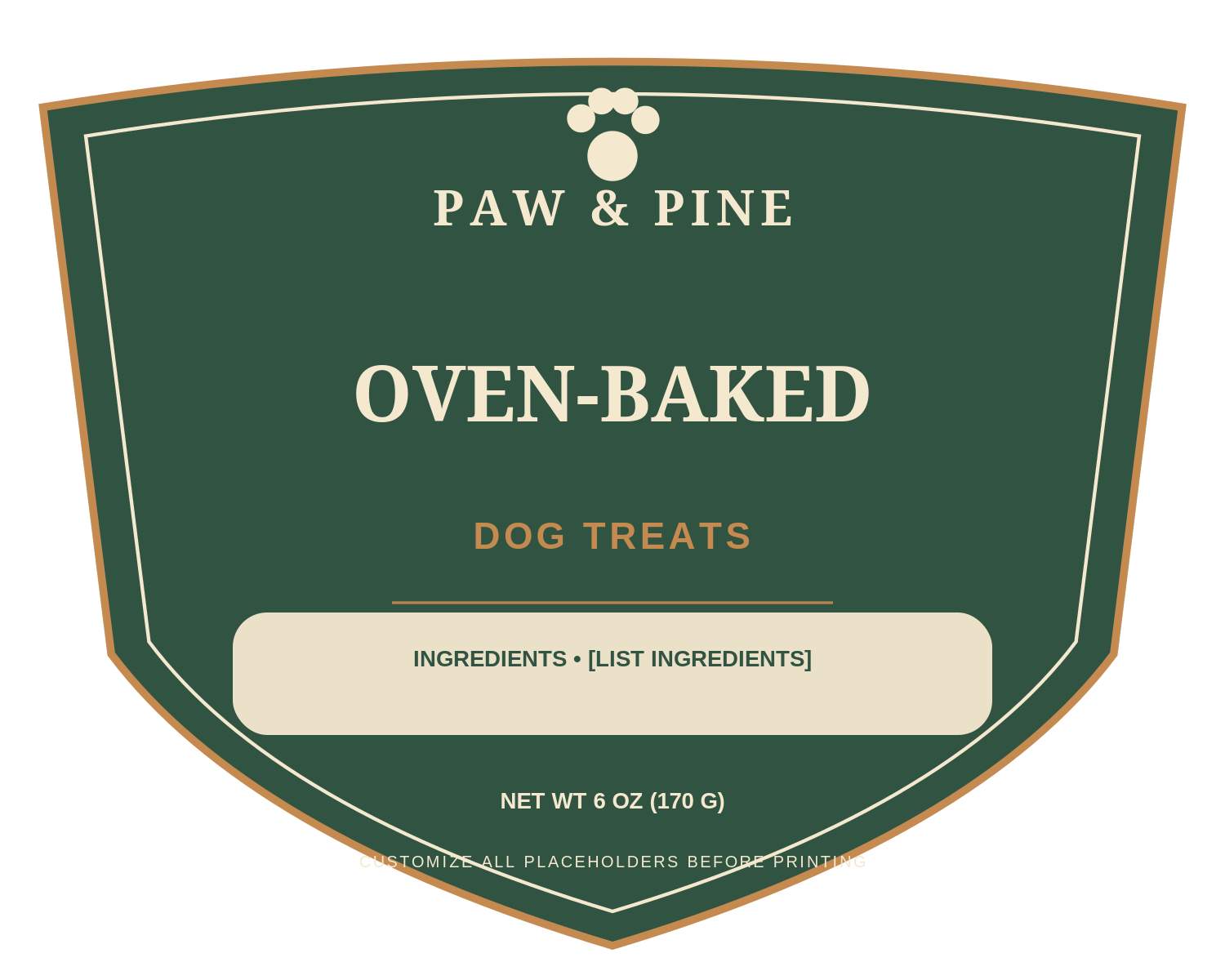 Paw & Pine Dog Treats ready label template