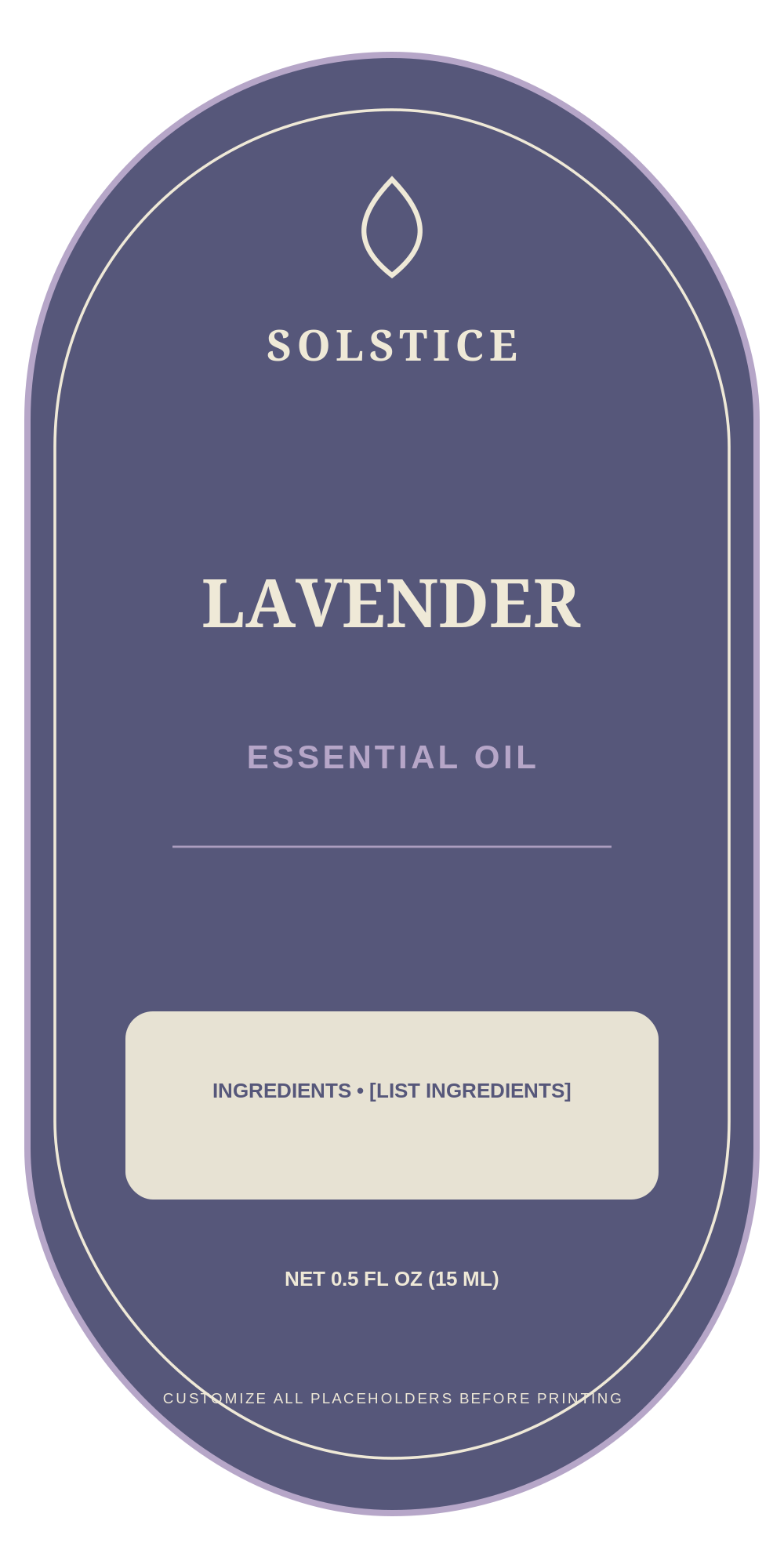 Solstice Botanics Essential Oil ready label template