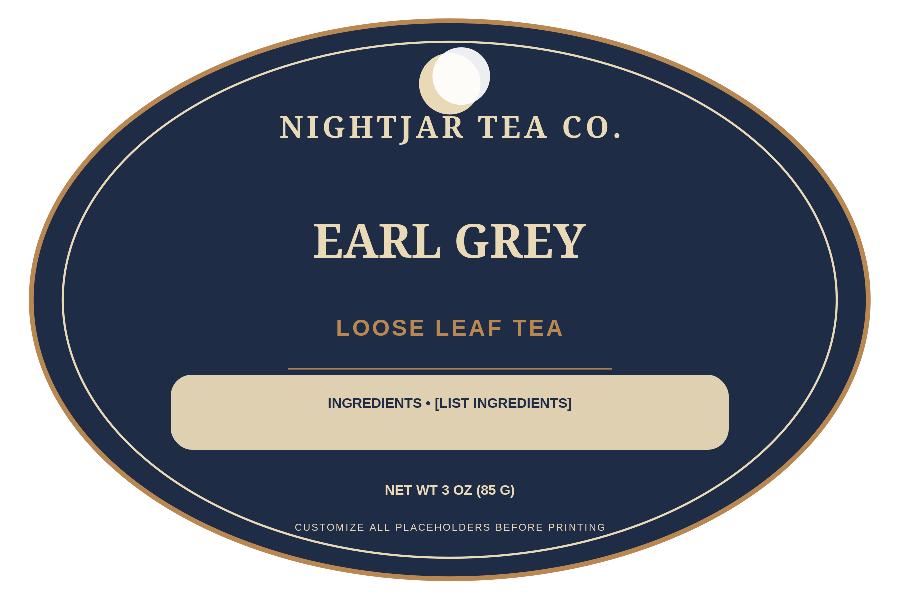 Nightjar Tea Co. Loose Leaf Tea ready label template