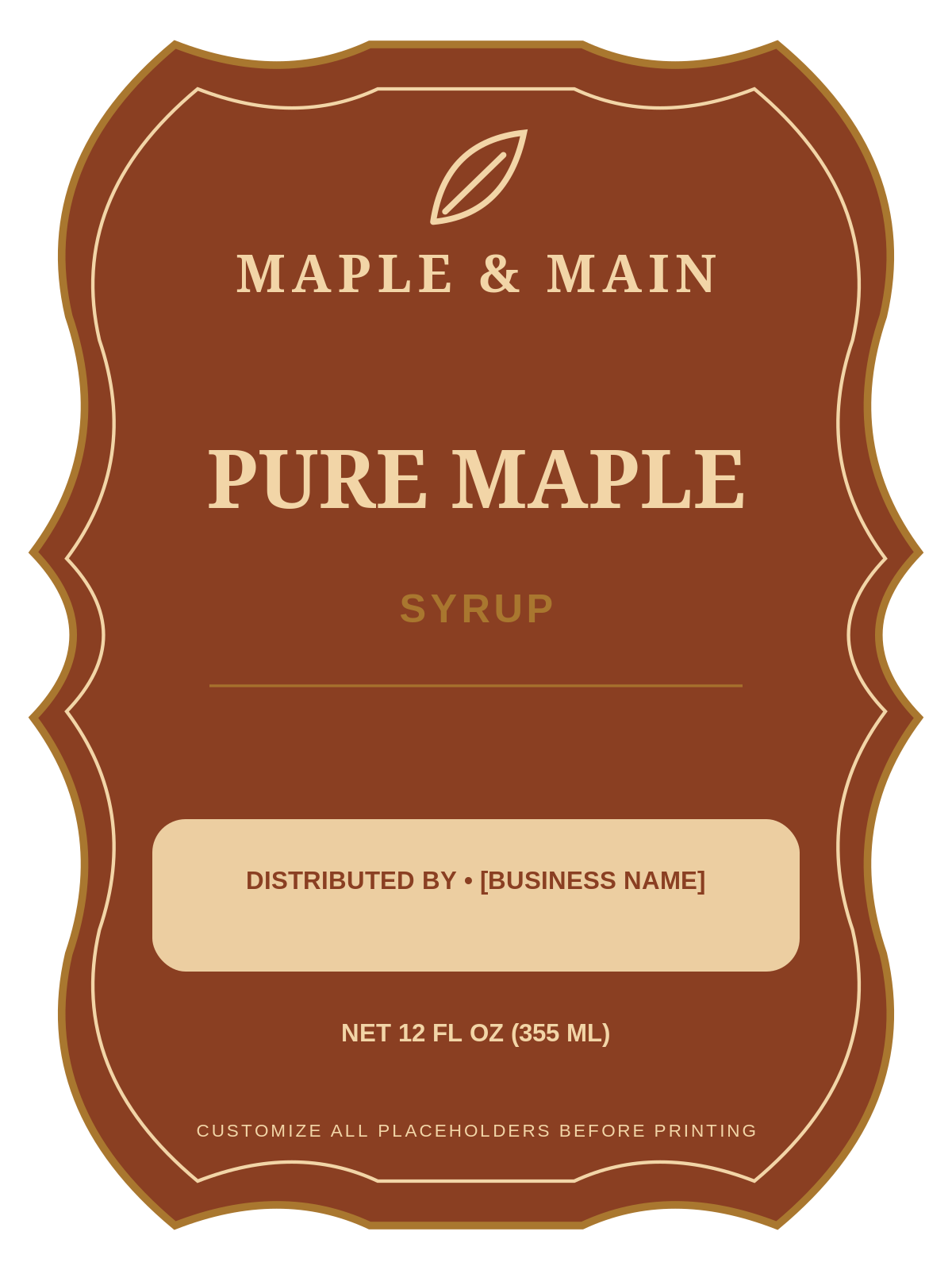Maple & Main Pure Maple Syrup ready label template