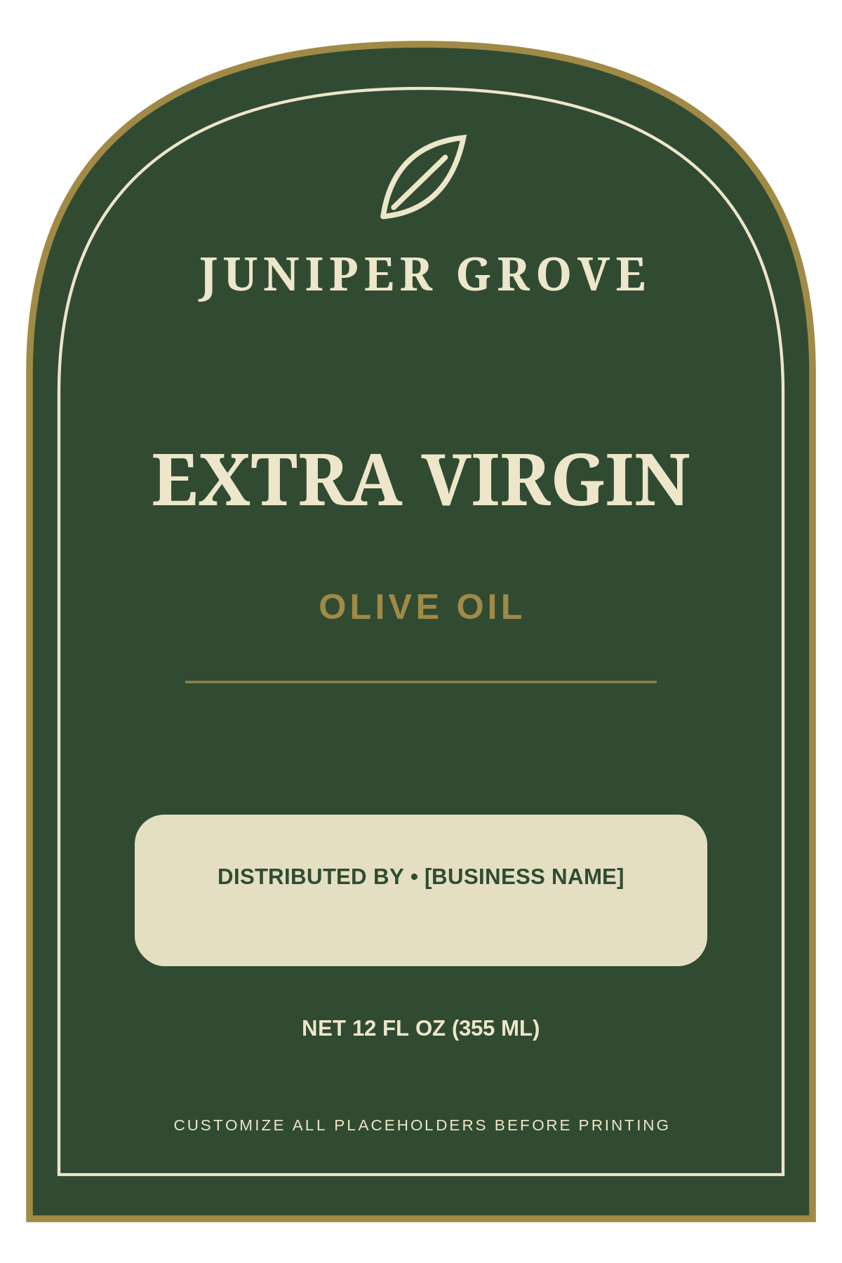 Juniper Grove Extra Virgin Olive Oil ready label template