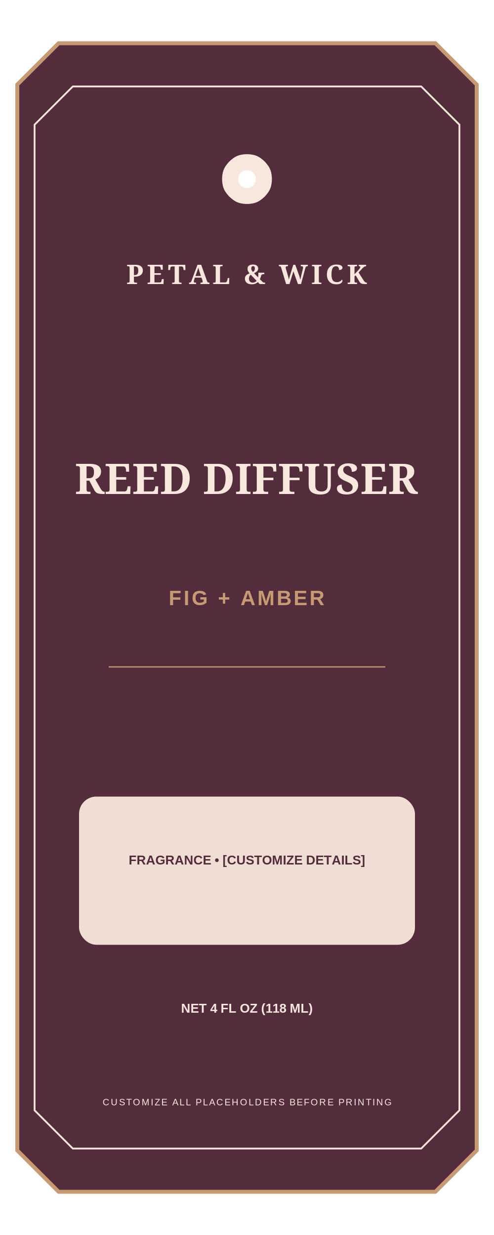 Petal & Wick Reed Diffuser ready label template