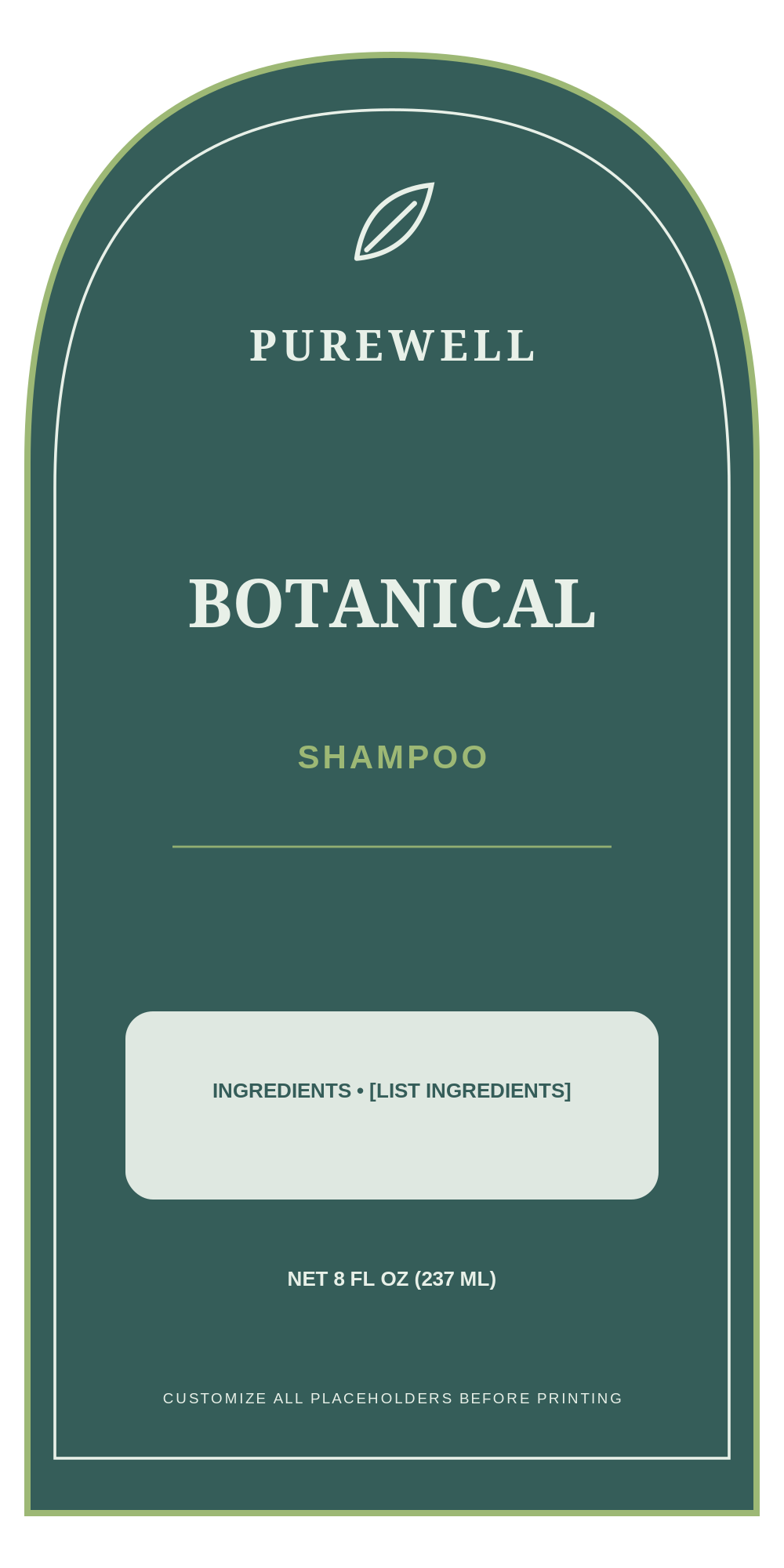 Purewell Botanical Shampoo ready label template