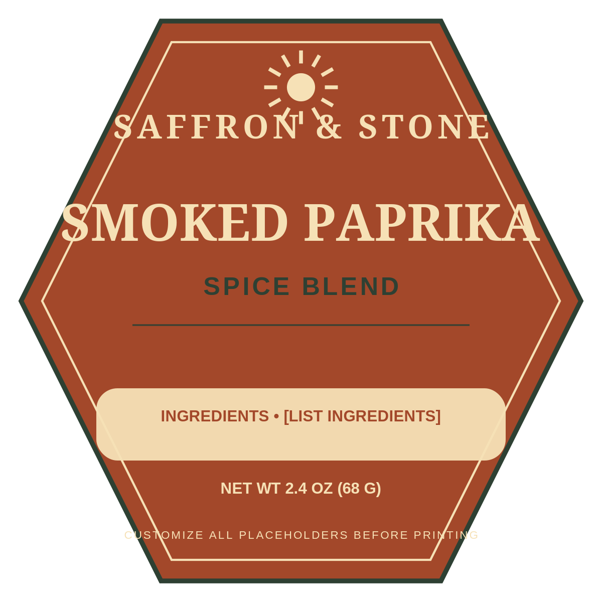 Saffron & Stone Spice Blend ready label template