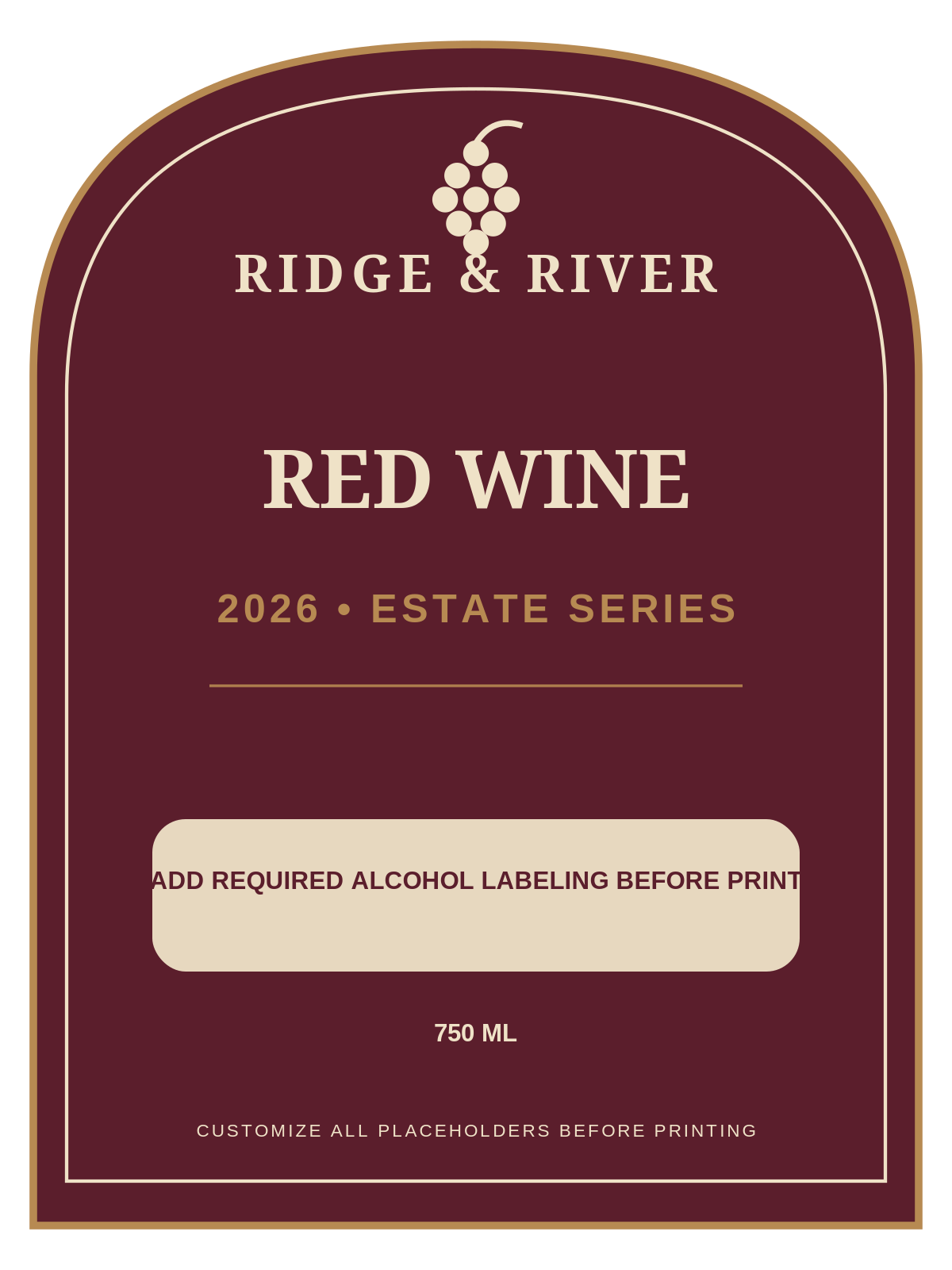 Ridge & River Red Wine ready label template